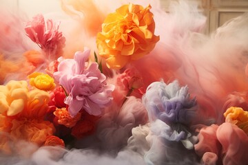 Obraz premium Collection of flowers surrounded by billowing smoke