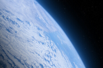 Blue Earth in the space. View of the Earth from near space. Elements of this image furnished by NASA.