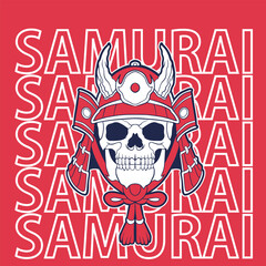 Samurai warrior mask. Traditional armor of japanese warrior. Vector illustration, shirt graphic. All elements; mask, helmet, colors are on the separate layers and editable.	
