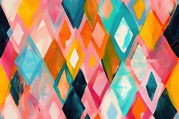 background with cubes. Diamonds in bold painted seamless repeating pattern  - obrazy, fototapety, plakaty