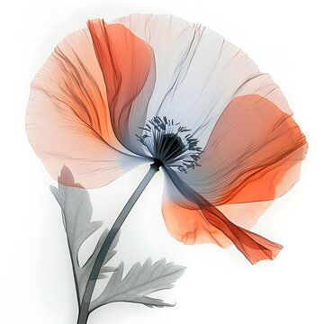 Poppy flower image mimicking an x-ray photo. poppy flower isolated on white