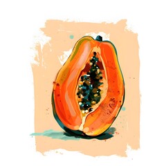 papaya hand drown. papaya illustration. papaya vegetarian design fruit print.