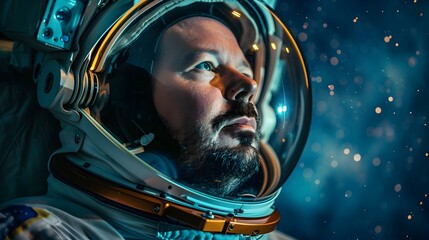 Portrait of a Caucasian Male Astronaut in Outer Space - obrazy, fototapety, plakaty