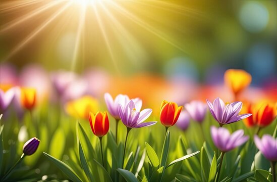 Spring background with flowers, blurred bokeh, free place for text. Greeting card for spring holidays. Template for Birthday, Women's Day, Mother's Day. Floral picture.