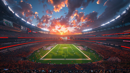 an orange and black american football stadium with stadium lights,generative ai - obrazy, fototapety, plakaty