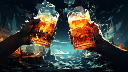 Fotobehang Alcohol drinks banner design watercolor texture. © alexkich
