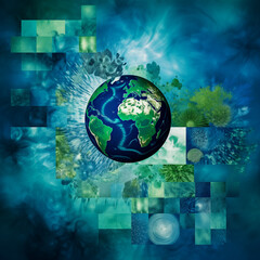 Earth Day concept:a photo collage featuring green and blue hues to represent the colors of our planet Earth