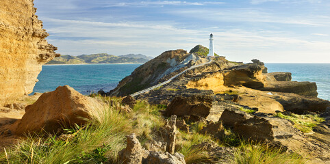 Castle Point Leuchtturm, Sandstein, Wellington, Nordinsel, Neuseeland, Ozeanien
