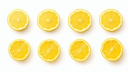 A set of sliced lemon isolated on white background. Top view