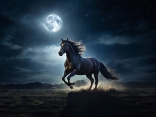 Obraz na płótnie Canvas Night Stallion Galloping Across the Sky
