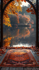 prayer mat in a beautiful autumn nature landscape,generative ai