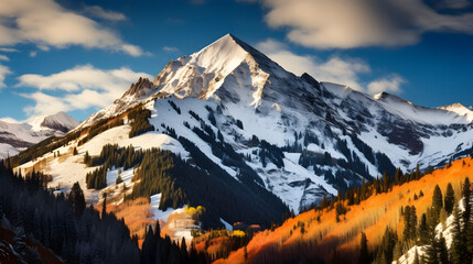 Breathtaking Landscape: Ajax Mountain - Colorado's Crown Jewel amid Sun-kissed Terrains and Snow-Adorned Peaks