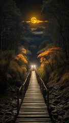 a moonlit night view with narrow road ai created