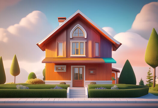 simple 3d house in cartoon and minimal style