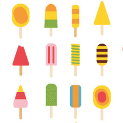 Vector colorful graphics ice creams, cakes and summer fruits illustration - 747481573