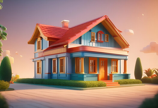 simple 3d house in cartoon and minimal style