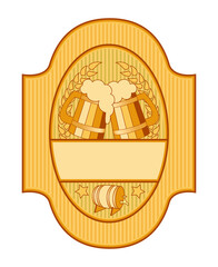Beer label design with beer mugs, beer barrel and wheat. Png clipart isolated on transparent background