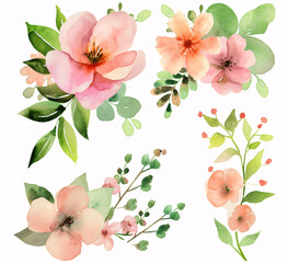 Fototapeta premium watercolor floral illustration set for wedding invitations, greetings, wallpapers, fashion, prints isolated on white background