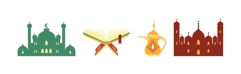 Ramadan Traditional Sign and Symbol of Muslim Holiday Vector Set