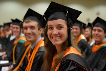 A group of seniors attending MBA programs celebrating their graduation, wearing traditional caps and gowns.
