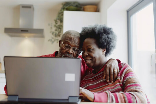 Senior couple using laptop at home