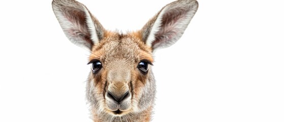 a close up of a kangaroo's face on a white background with a blurry look on its face.
