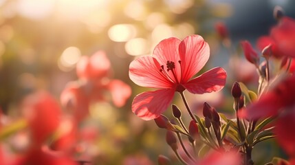 Beautiful flowers at spring season in the garden with soft bokeh sun light background. 