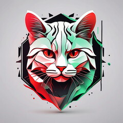 a printed cat head with neon color generative ai