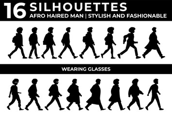 afro haired man silhouettes set, stylish and fashionable