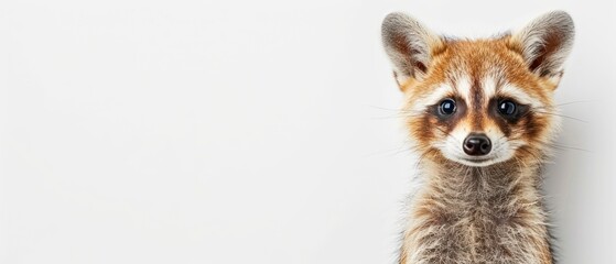 a close up of a small animal on a white background with a blurry look on it's face.
