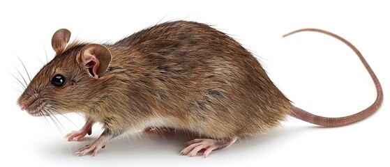 a close up of a rodent on a white background with a small amount of dirt on it's back legs.