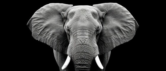 a black and white photo of an elephant with tusks and tusks on it's ears. - obrazy, fototapety, plakaty
