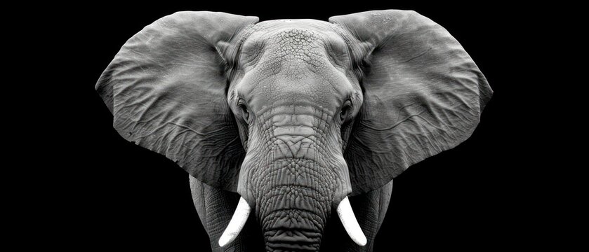 a black and white photo of an elephant with tusks and tusks on it's ears.