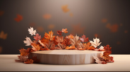 Autumnal Theme Maple podium product display for product presentation