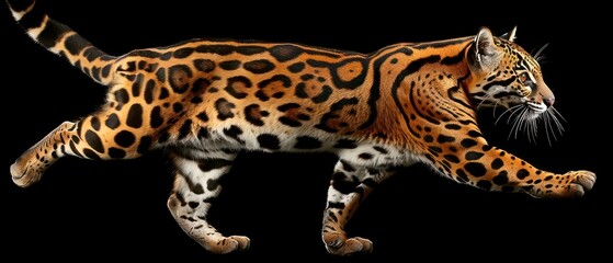 a close up of a cat on a black background with a leopard like pattern on it's back legs.