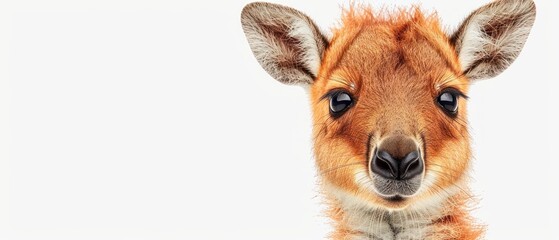 a close up of a kangaroo's face with a surprised look on it's face, against a white background.