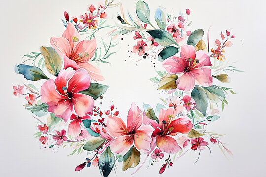 a watercolor painting of a floral wreath