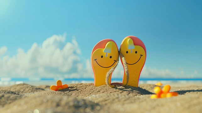 flip flops showing funny face, summer holiday concept