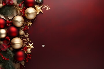 Captivating top view of a festive setting, showcasing meticulous decorations that form a visually stunning background with ample space for text creativity.