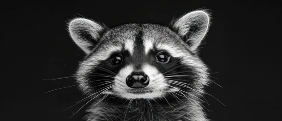 a black and white photo of a raccoon looking at the camera with a sad look on its face.