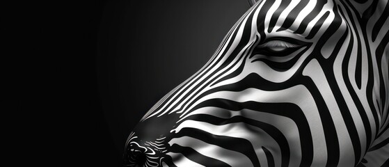 a close up of a zebra's head with a black and white photo of the zebra's face.