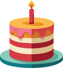 birthday cake with candle vector illustration, happy birthday celebration, 