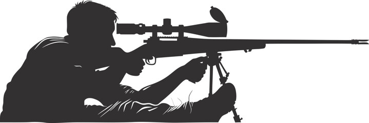 Silhouette sniper aiming at target black color only - obrazy, fototapety, plakaty