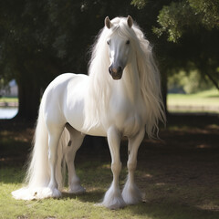 White horse on green trees background - 747488780