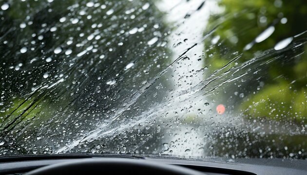 Um para-brisa ofuscado devido a forte chuva que bate no mesmo