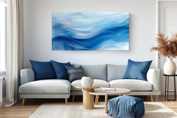 Abstract wave painting in blue hues Creating a serene and fluid visual for calming and peaceful environments
