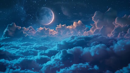 a full moon is seen above the clouds - obrazy, fototapety, plakaty