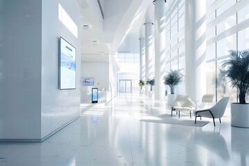Modern interior design of empty office space - An image depicting a sleek and modern office interior with huge windows and minimalistic furniture