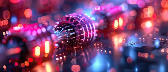 machines gear with lights, background of pink and blue lights