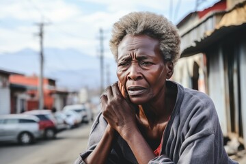 Senior african american woman a pensive, suffering from grief - obrazy, fototapety, plakaty